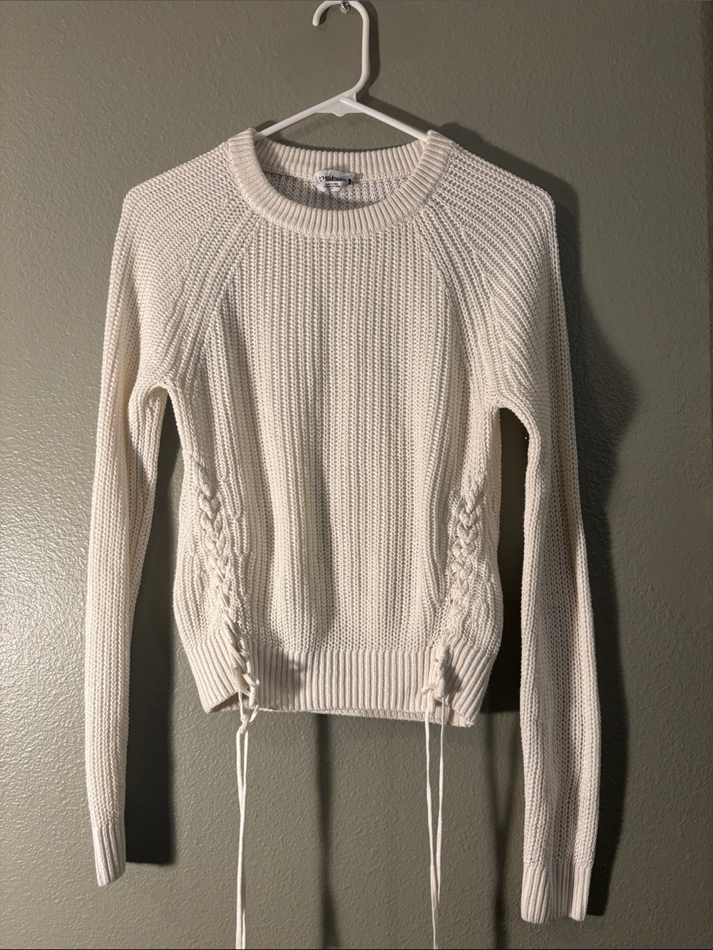 bebe Ivory Side Lace-Up Crewneck Sweater